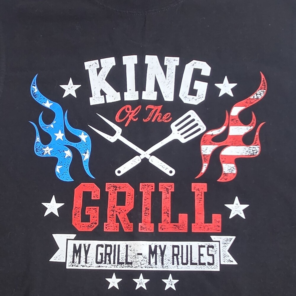 Faded Glory King of the Grill BBQ Black Graphic Cotton L Sleeveless T-Shirt